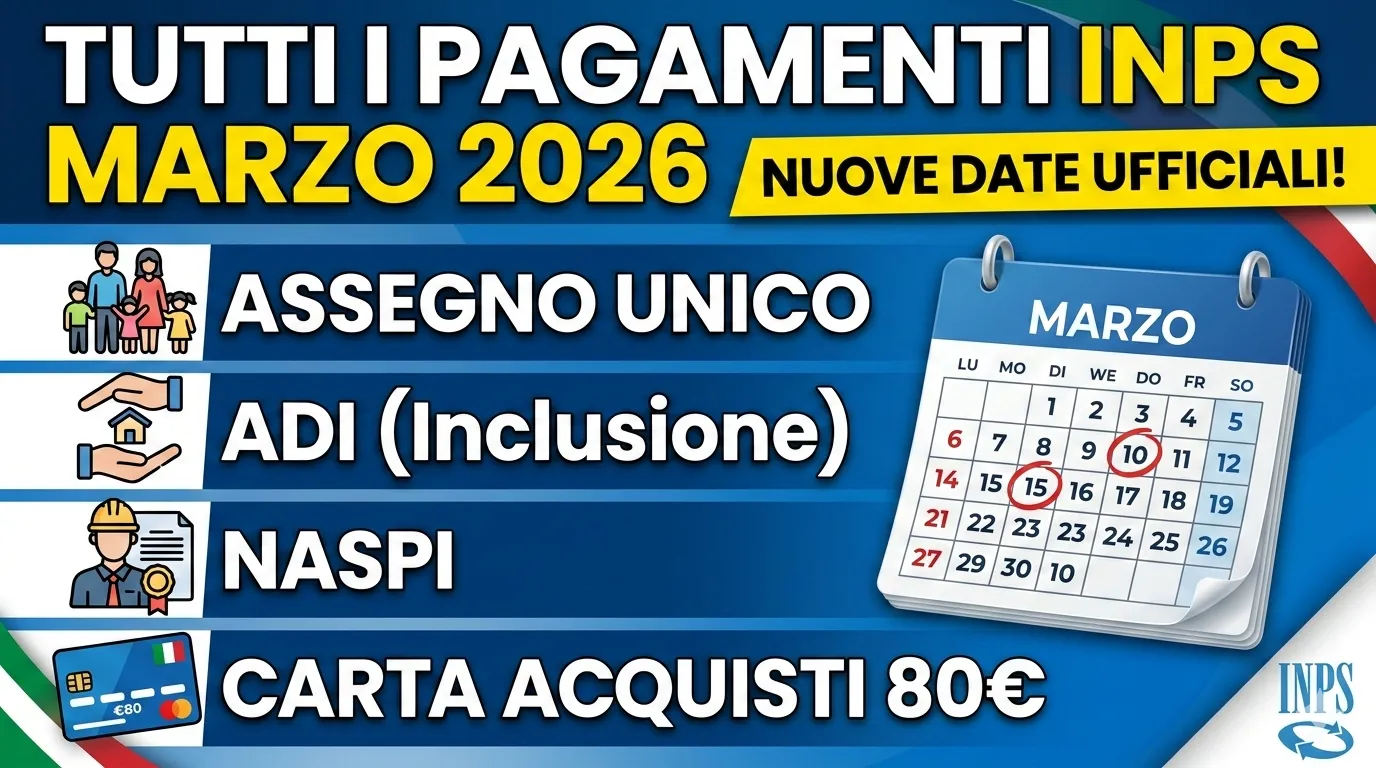 Tutti i Pagamenti INPS Marzo 2026: Nuove Date, Assegno Unico, ADI, Naspi e Carta Acquisti 80 euro